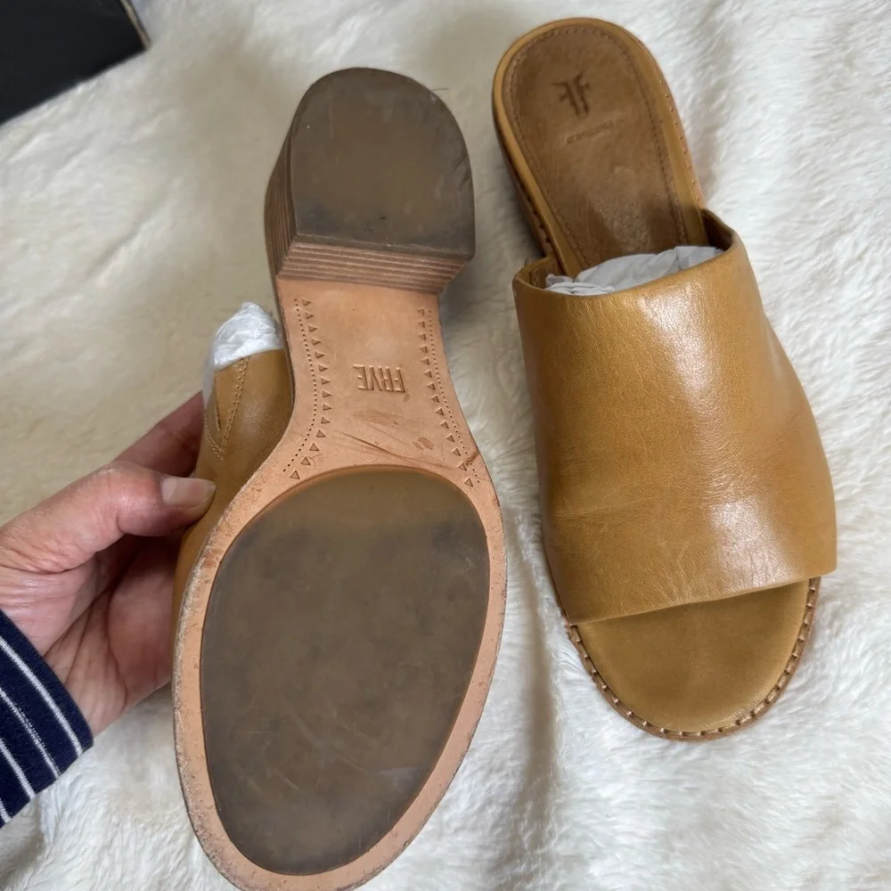 Frye Cindy Mule Women's Brown Leather Block Heel Mules 5.5 - Picture 4 of 7